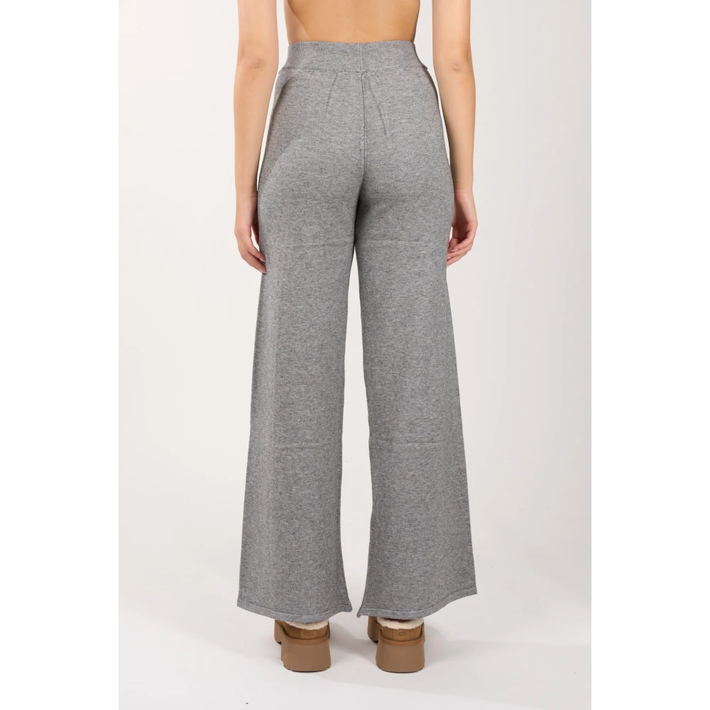Hinnominate Gebreide Elastische Taille Broek met Geborduurd Logo Gray Dames