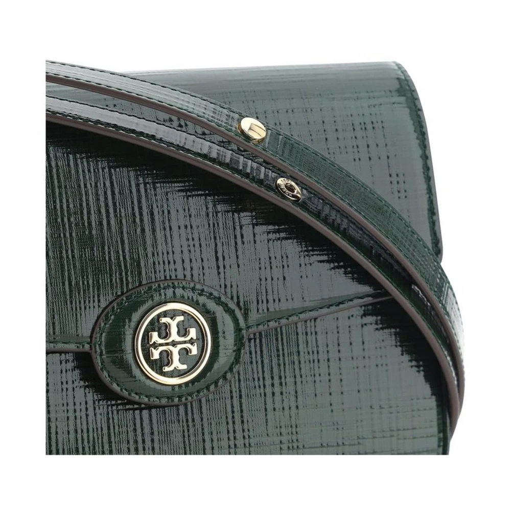 TORY BURCH Leren schoudertas met voorflap Green Dames
