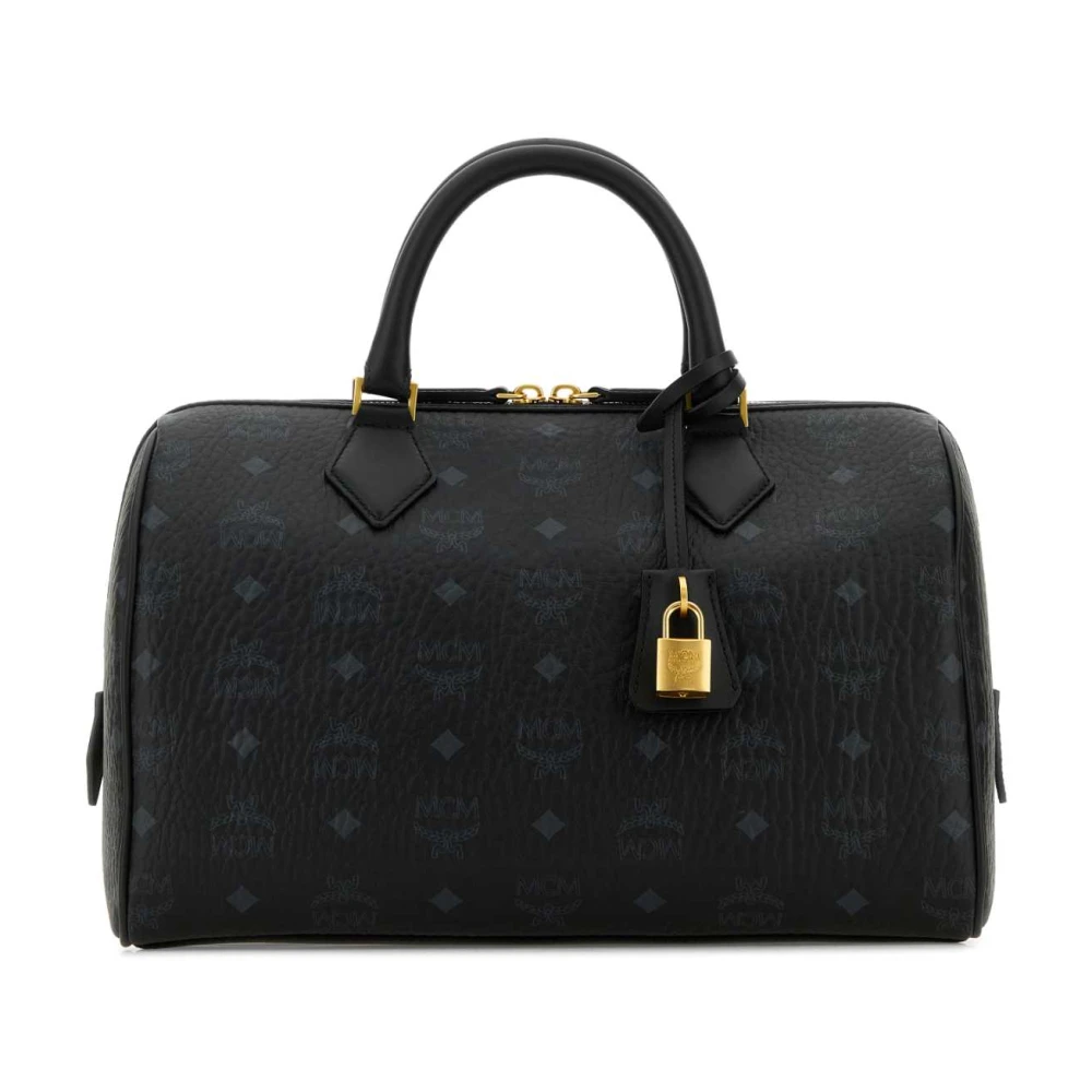 MCM Ella Boston Canvas Handtas Black Dames