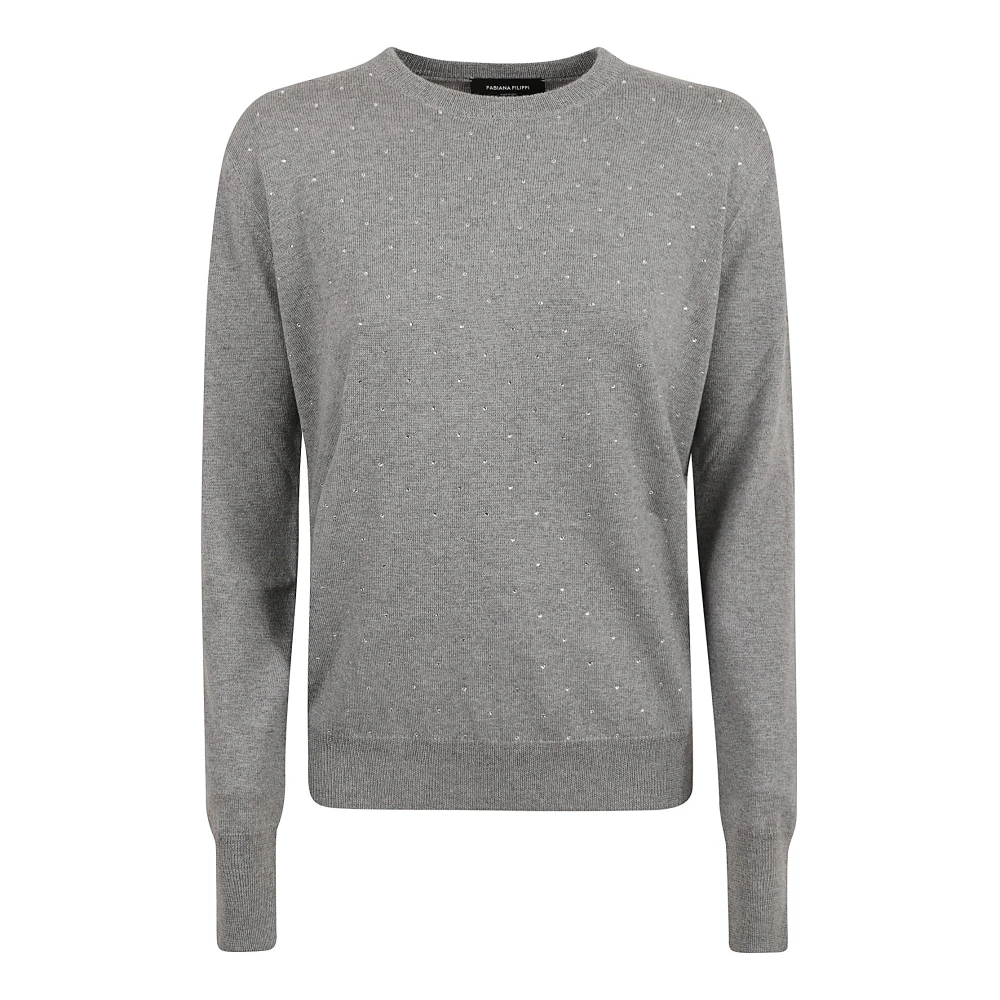 Fabiana Filippi Strass Crew Neck Sweater Gray Dames