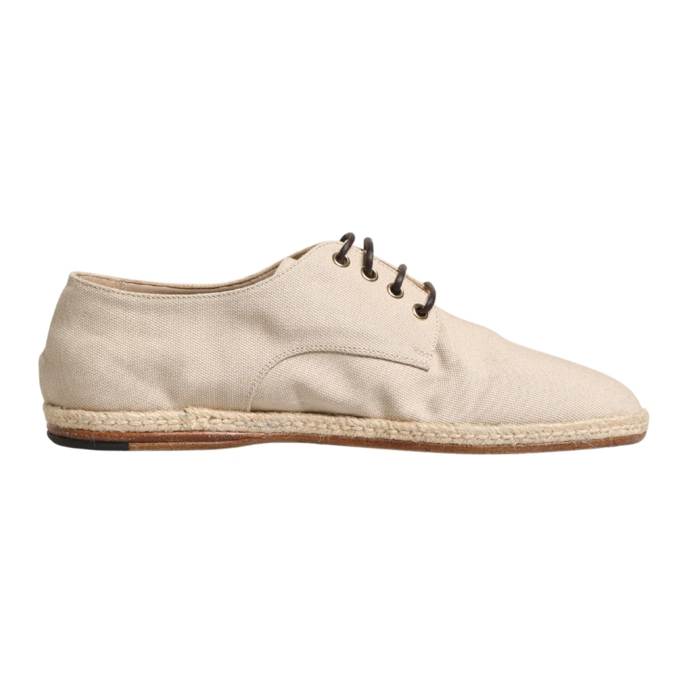 Dolce & Gabbana Men's Beige Laced Shoes, 10 Uk, Espadrille Sole Lace-Up Canvas Derby Shoes