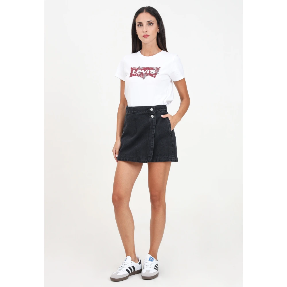 Levi's Zwarte Denim Wrap Mini Rok Black Dames