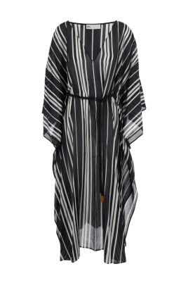 Bältad randig kaftan i siden