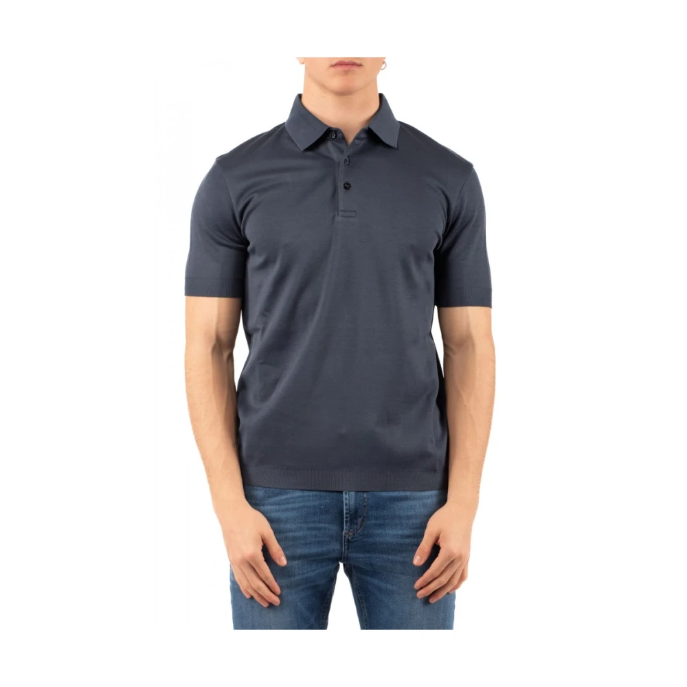 Herno Blauw Polo T-shirt met Geribbelde Details Blue Heren