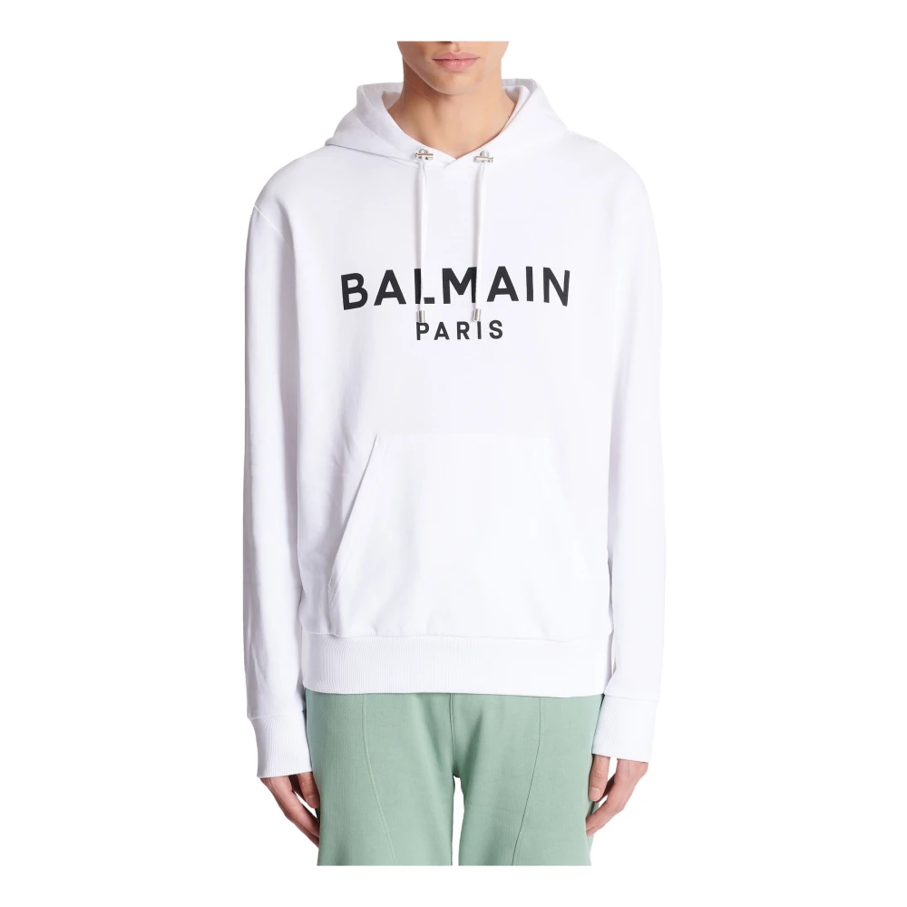 Balmain Gedrukte Paris hoodie White Heren