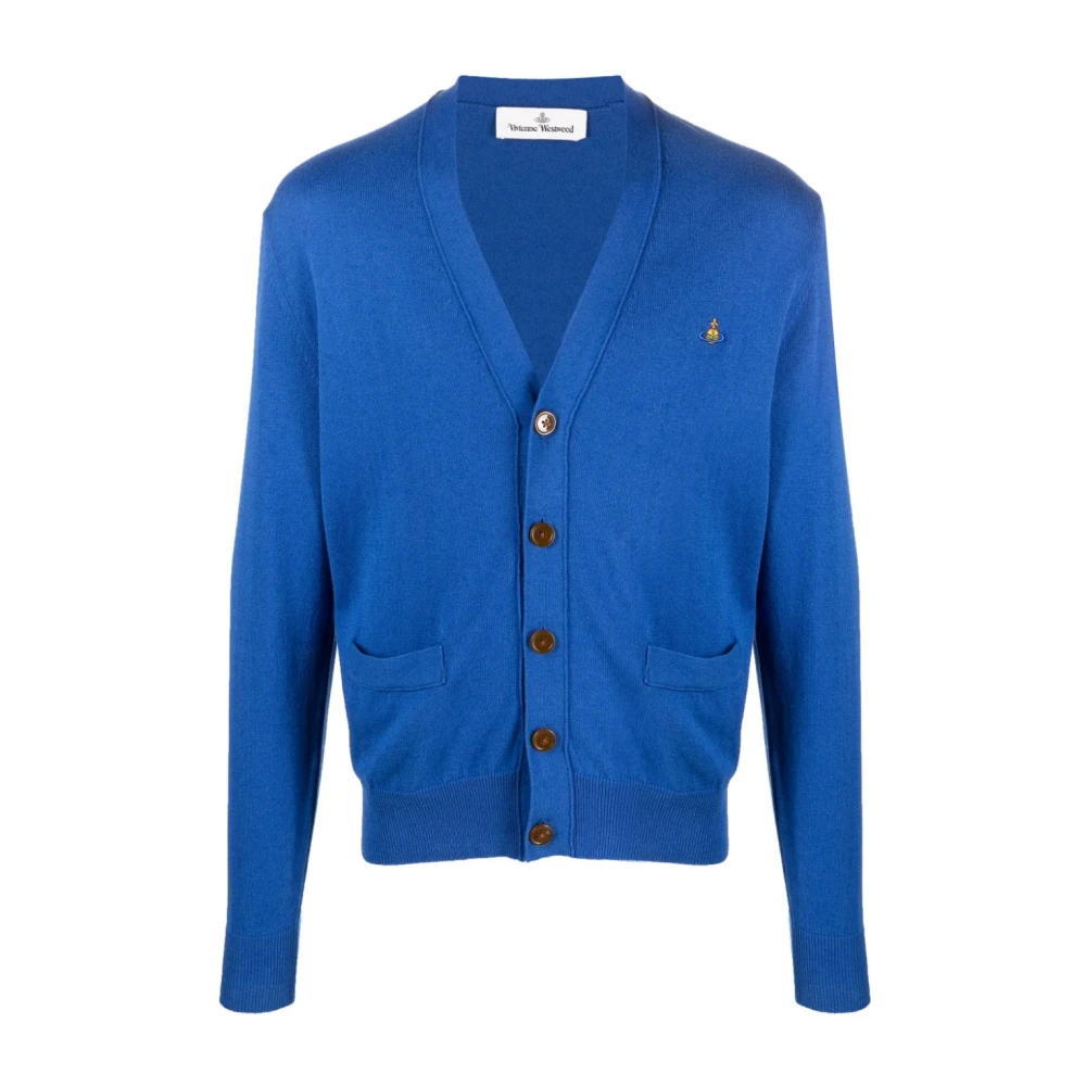 Vivienne Westwood Blauwe Katoen-Kasjmier Cardigan met Handtekening Orb Logo Blue Heren