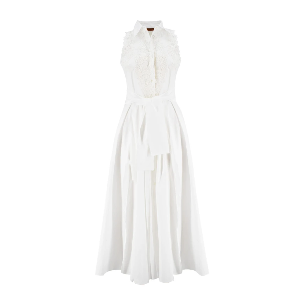 Ermanno Scervino Katoen Kant Chemisier Jurk White Dames