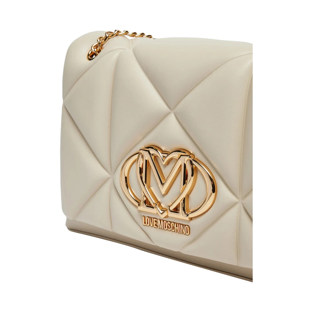 Moschino Ivoor Schoudertas met Gouden Details Beige Dames