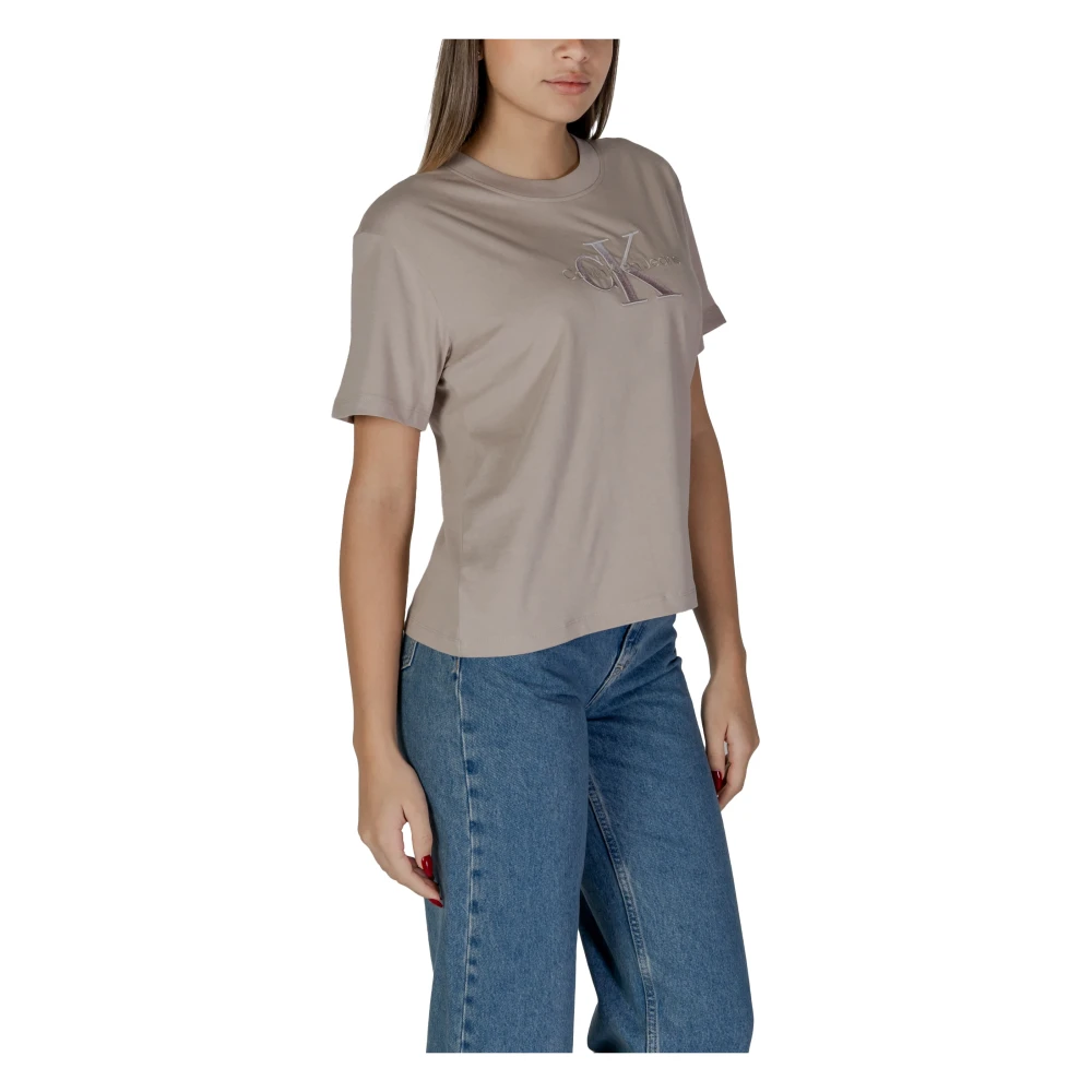 Calvin Klein Jeans Korte mouw katoenen T-shirt collectie Beige Dames