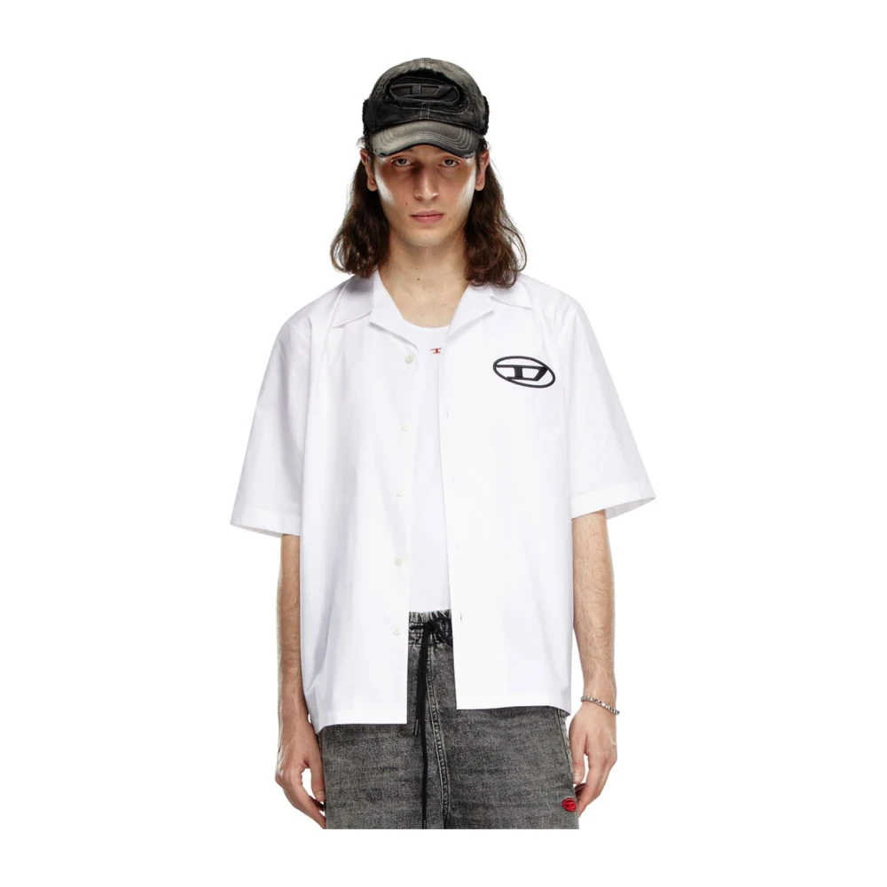 Diesel Witte Lange Mouwen Poplin Shirt met Geborduurd Logo White Heren