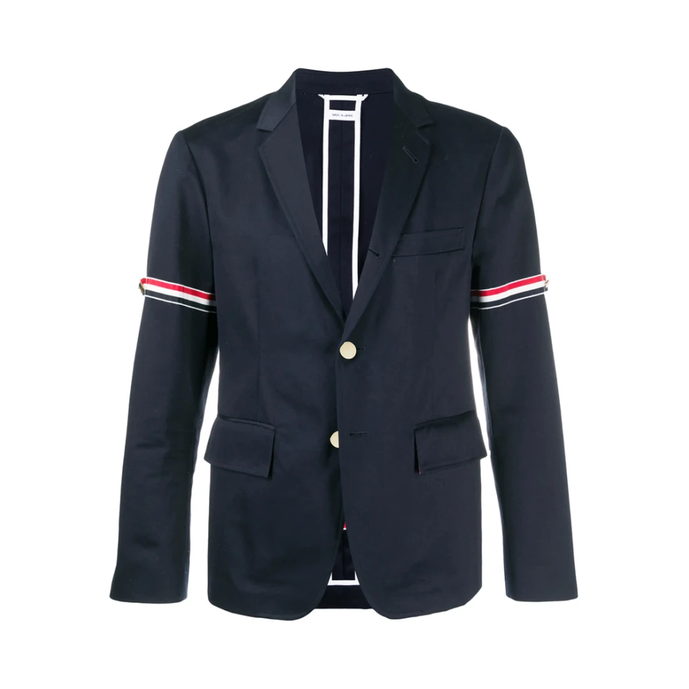 Thom Browne, Blazers, male, Blue, Size: S Cotton Twill Grosgrain Armband Sport Coat