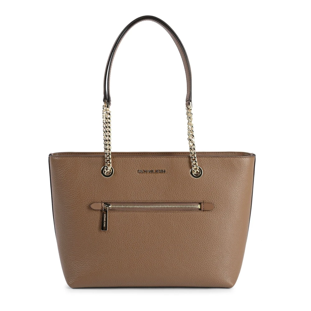 Michael Kors Jet Set Medium Pebbled Leather Chain Tote Bag Brown Dames