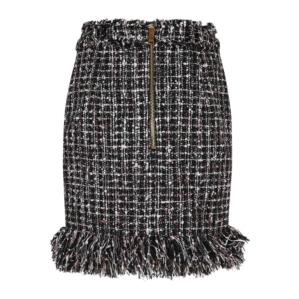 Balmain Zwarte Tweed Rok Leeuwdetail Black Dames