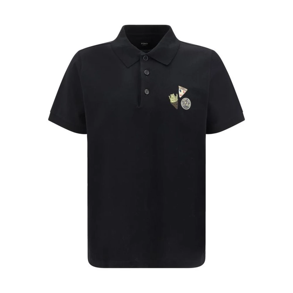 Fendi Multicolor Geborduurd Katoenen Poloshirt Black Heren