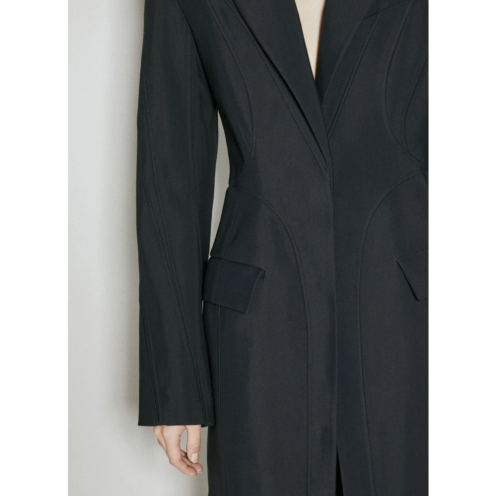 Mugler Elegant Shawl Lapel Structured Coat Black Dames