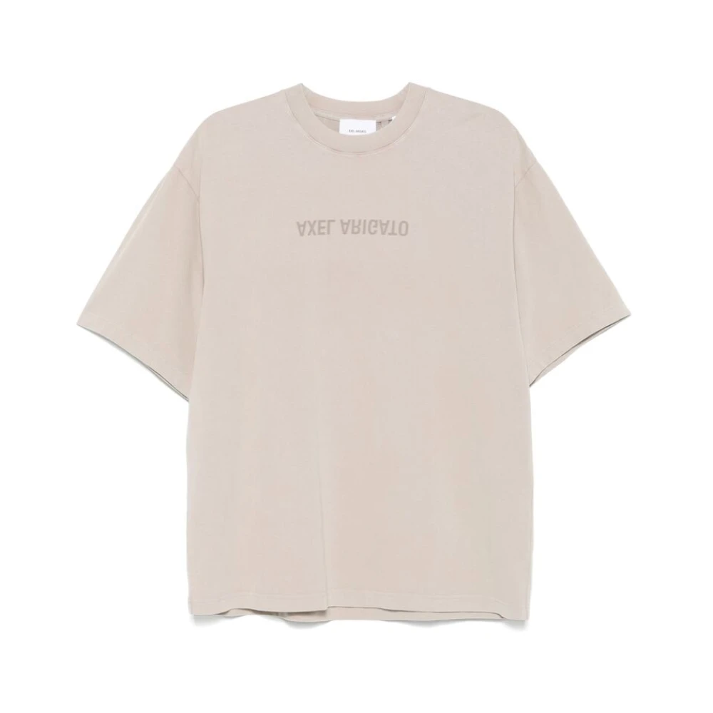 Axel Arigato Taupe Grey Logo Print T-shirt met ronde hals Gray Heren