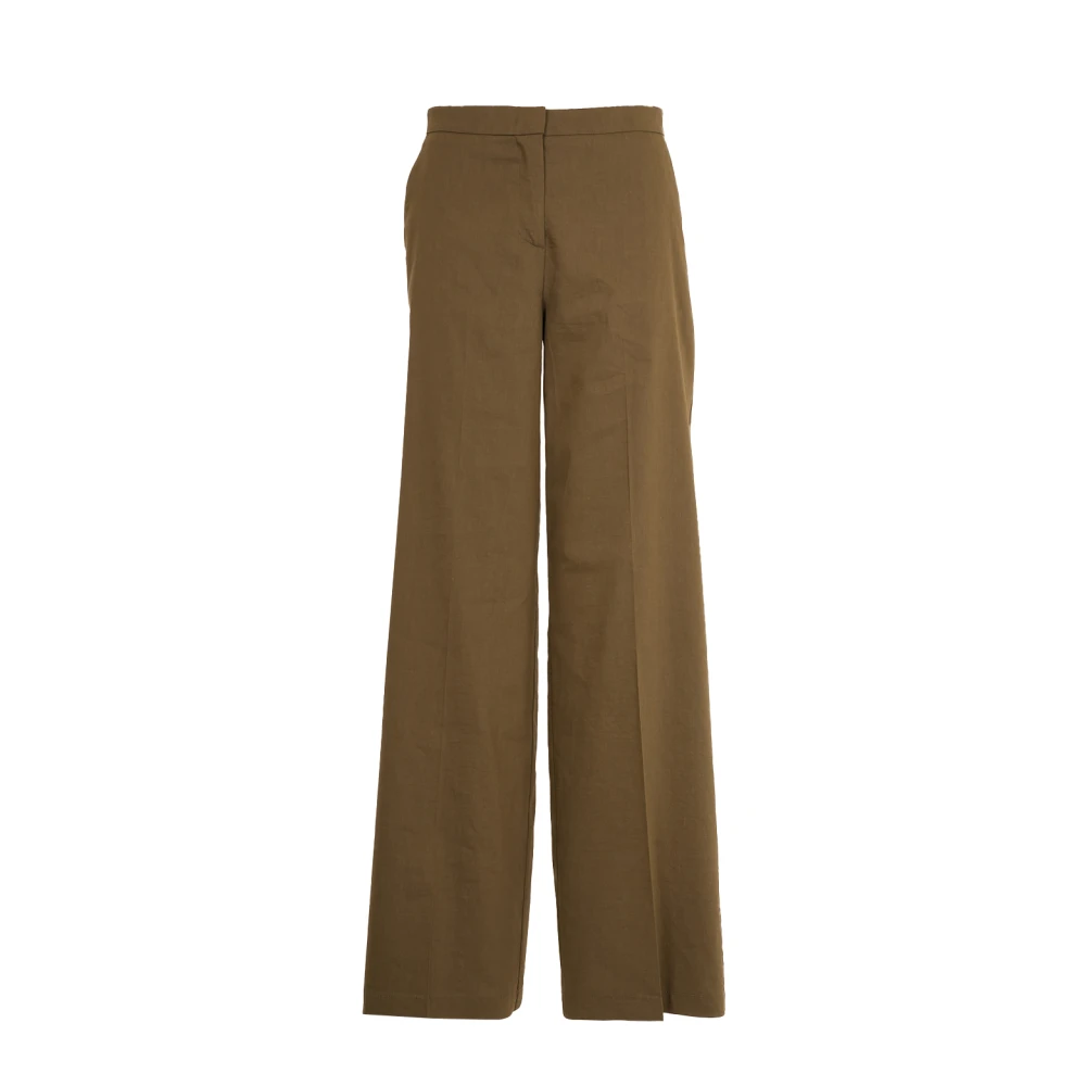 Pinko Women's Green Wide Trousers, L, Linen Trousers