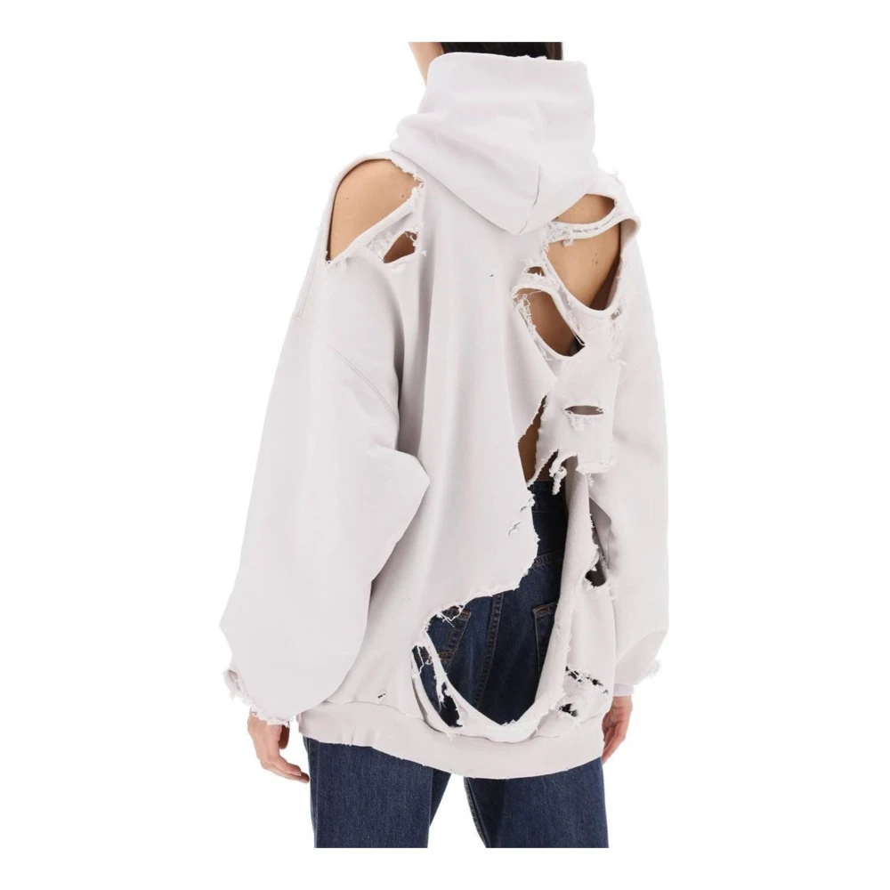 Balenciaga Logo Hoodie met Vernietigingseffect White Dames