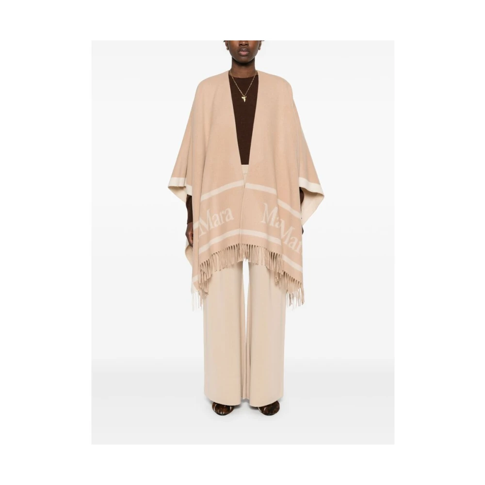 Max Mara Kameelbruine Cape met Franje Beige Dames