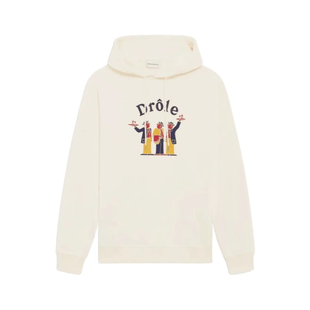 Drole de Monsieur Crillon hoodie met borduursel en kangoeroezak Beige Heren