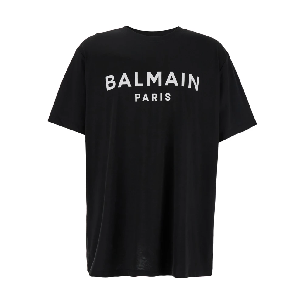 Balmain Zwart Logo Crewneck T-shirt Katoen Man Black Heren