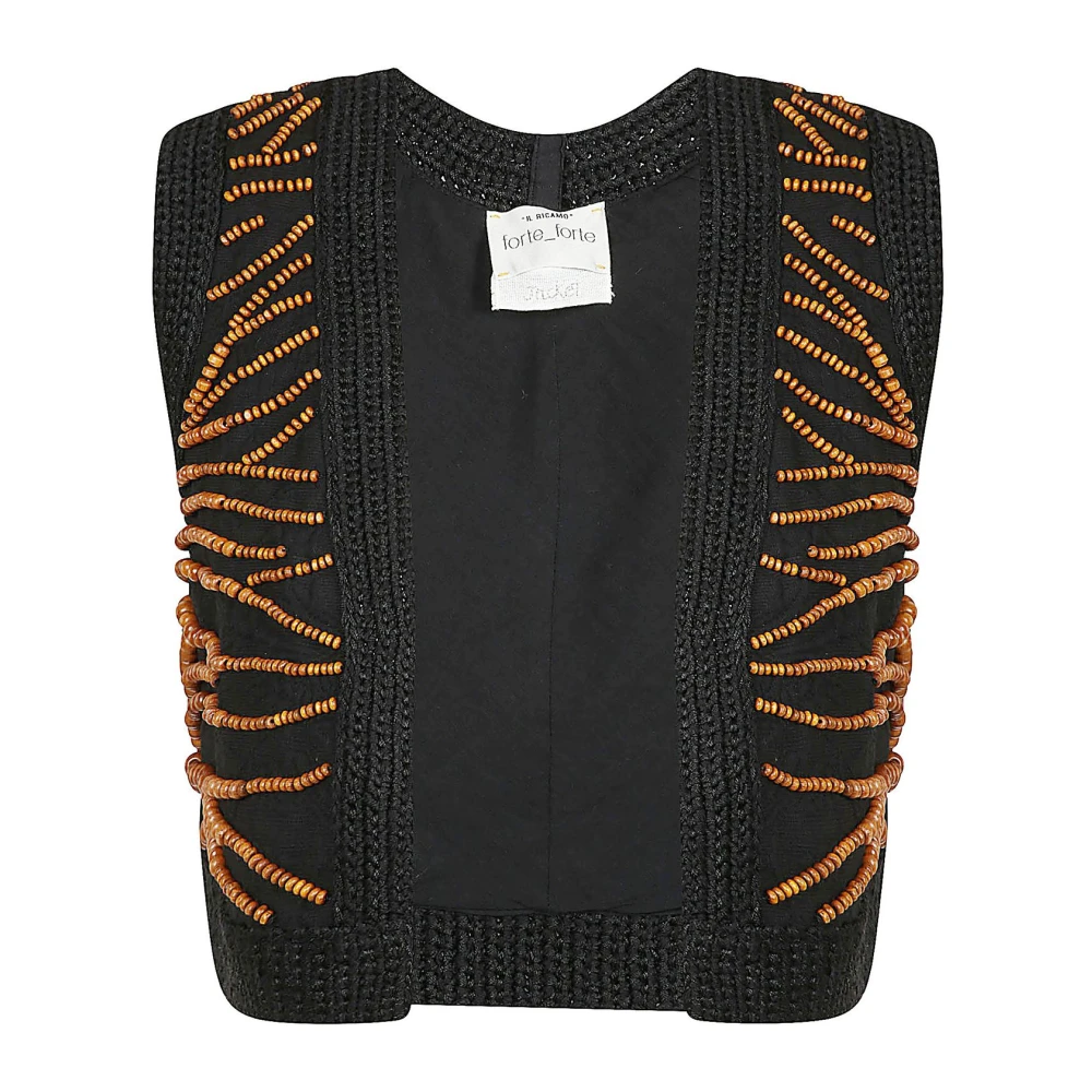 Forte Emotions Jacquard Vest met Macramé Details Black Dames