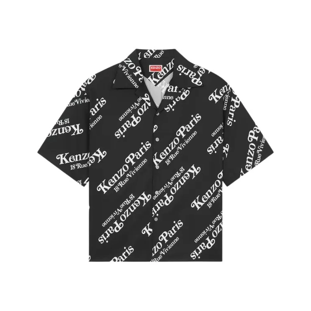 Kenzo Zwarte Hawaïaanse overhemd met origineel monogram Black Heren