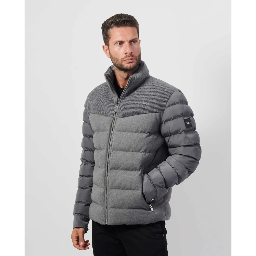 Hugo Boss Waterafstotende Grijze Jas met Wollen Paneel Gray Heren
