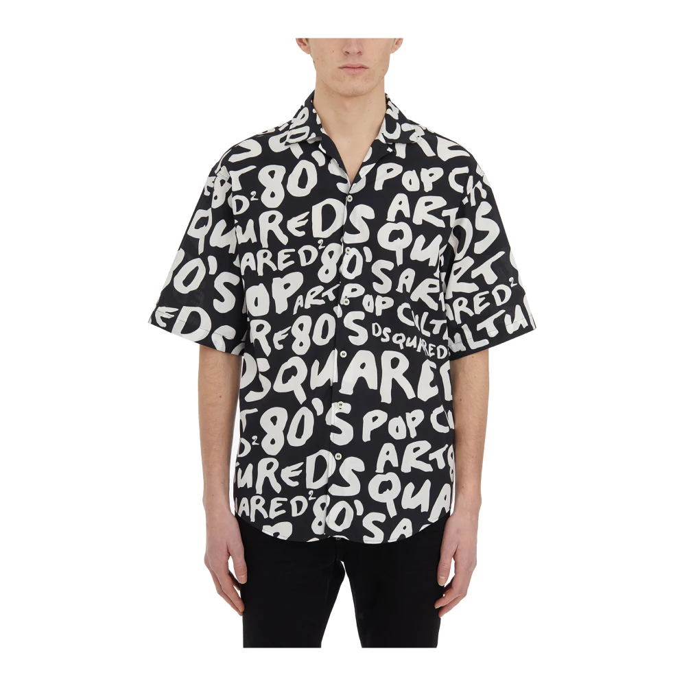Dsquared2 Allover Print Bowling Shirt Black Heren