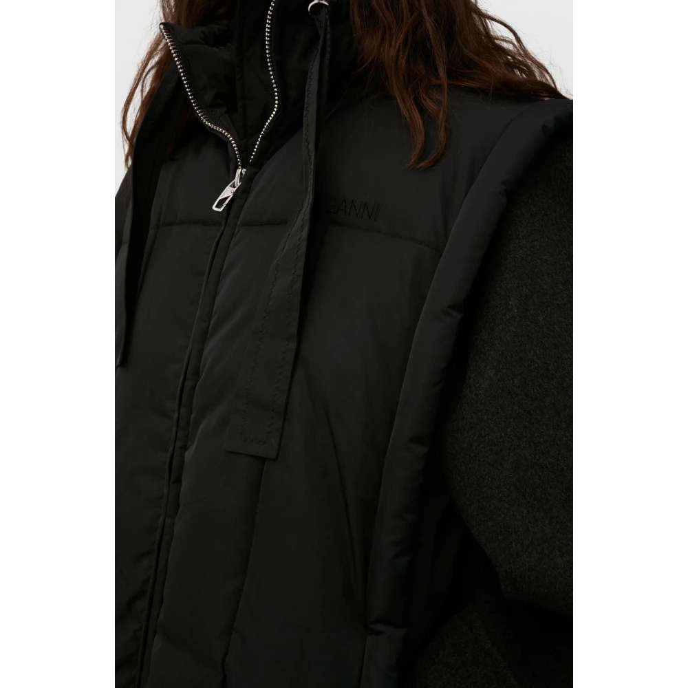 Ganni Gewatteerd Polyester Vest Black Dames