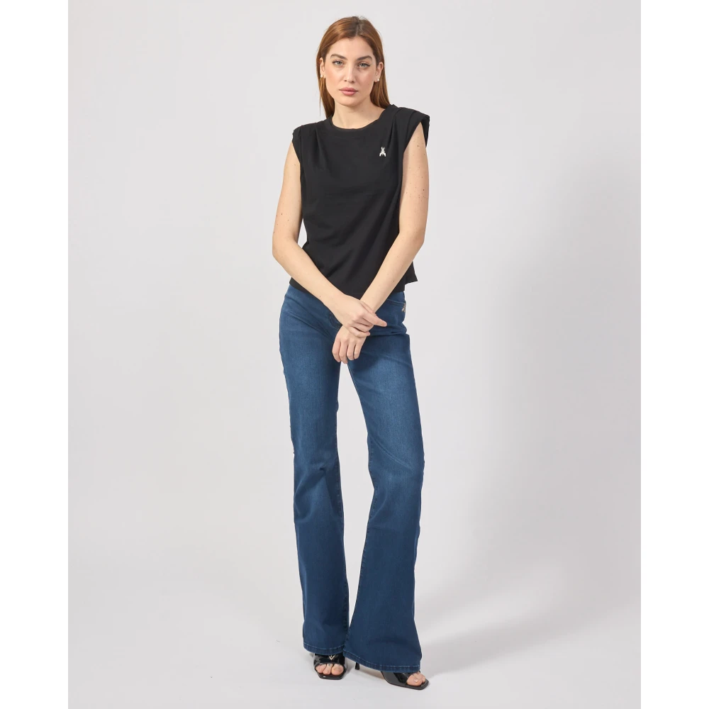 PATRIZIA PEPE Zwarte Mouwloze Katoenen Logo T-shirt Black Dames
