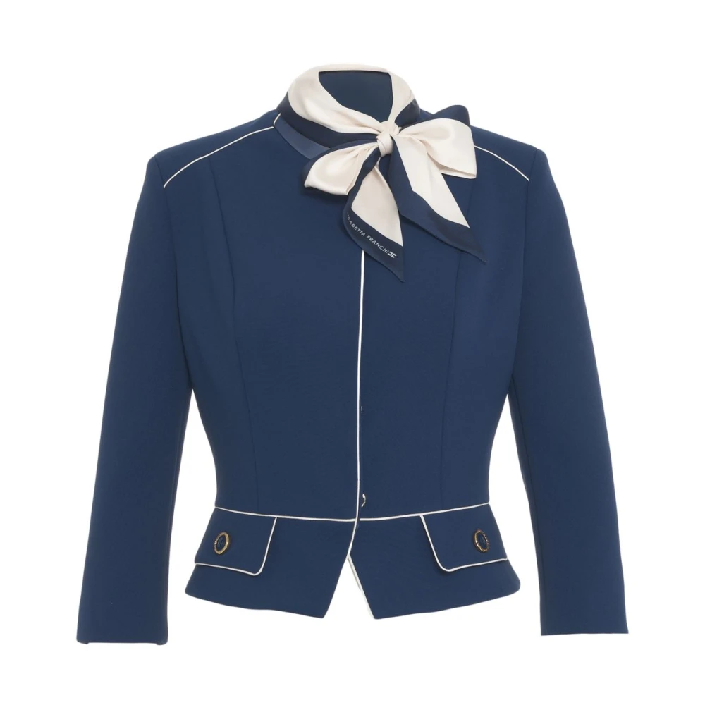 Elisabetta Franchi Blauwe Crepe Blazer met Metalen Details Blue Dames