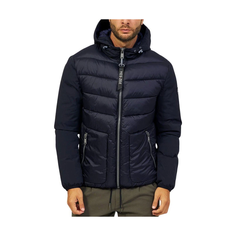 YES ZEE Gewatteerde nylon jas met capuchon en rits Blue Heren