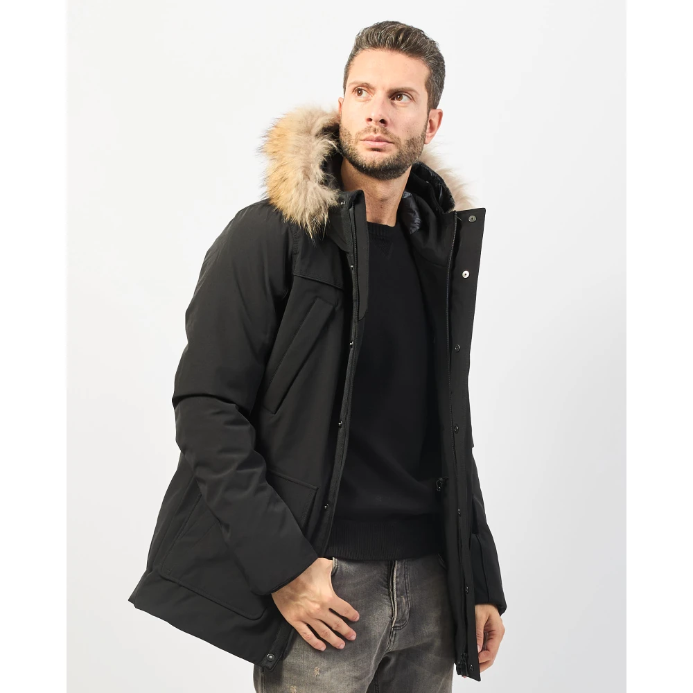 YES ZEE Zwarte parka met nepbont capuchon Black Heren