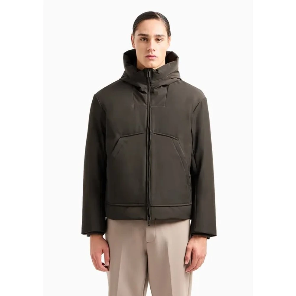 Emporio Armani Groene Nylon Donsjas Met Capuchon Green Heren