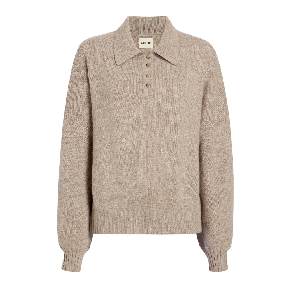 Khaite Sepia Melange Cashmere Polo Sweater Beige Dames