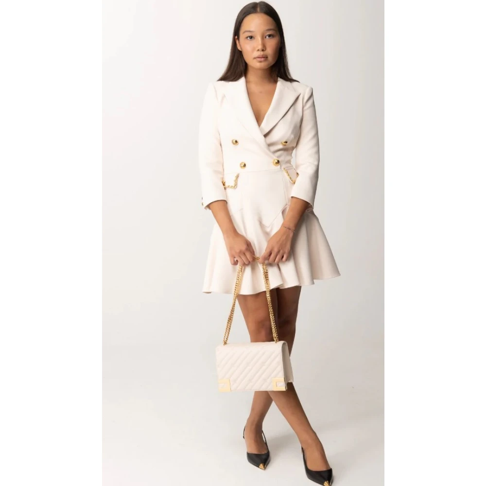 Elisabetta Franchi Monogram satijnen double-breasted jurk Beige Dames