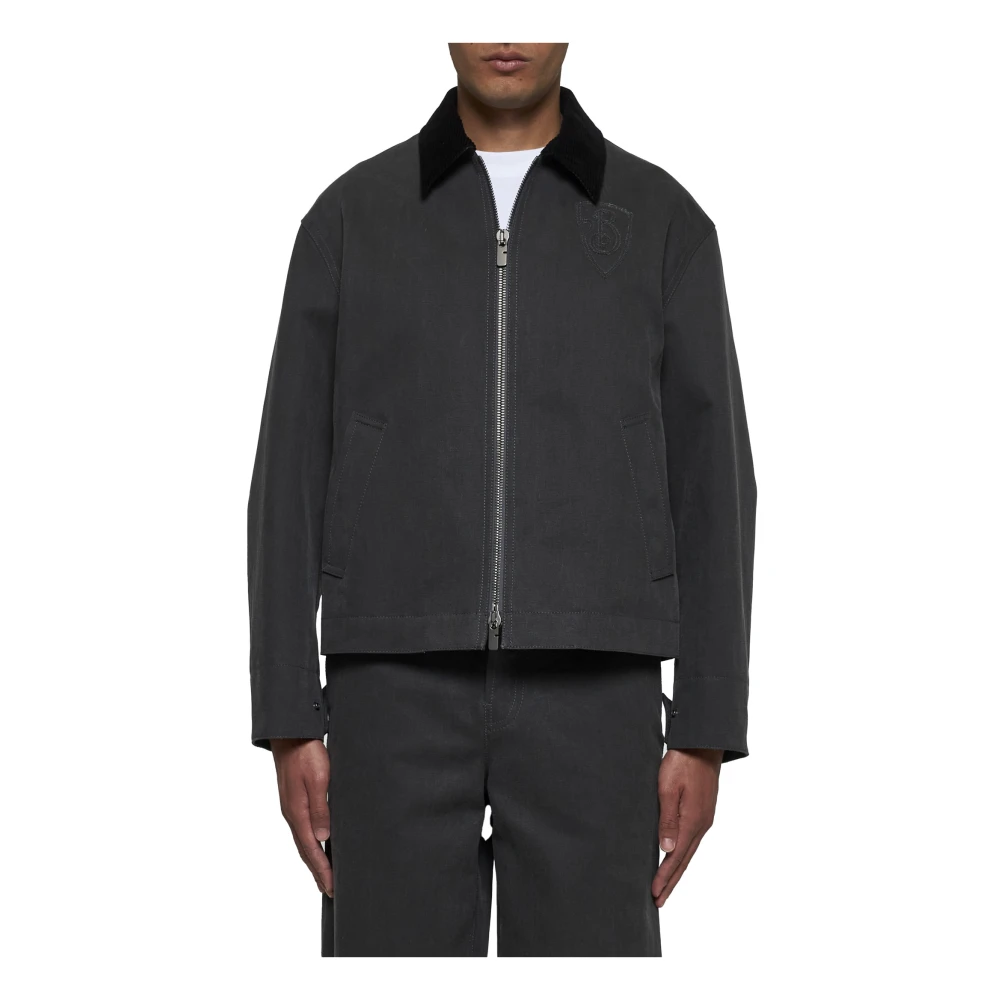 Burberry Zwarte Canvas Jas met Corduroy Kraag Black Heren