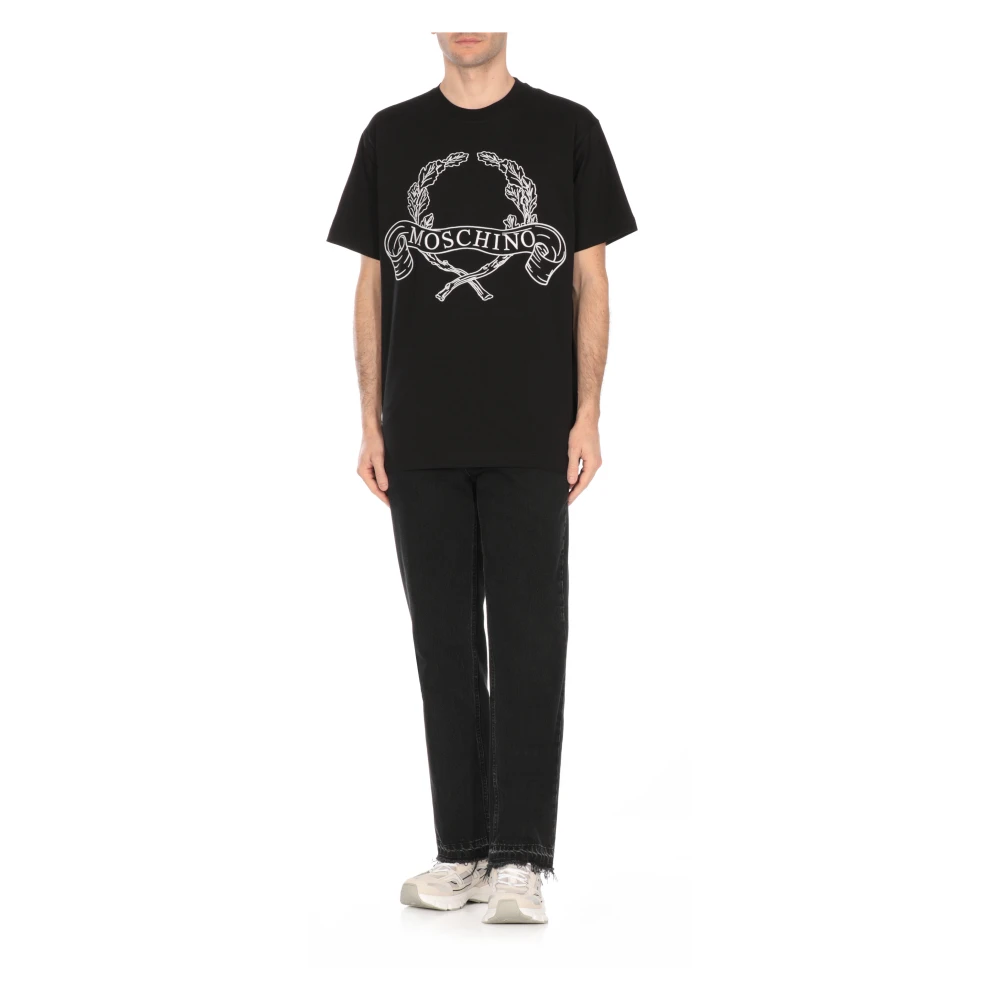 Moschino Zwarte Katoenen T-shirt met Logo Borduurwerk Black Heren