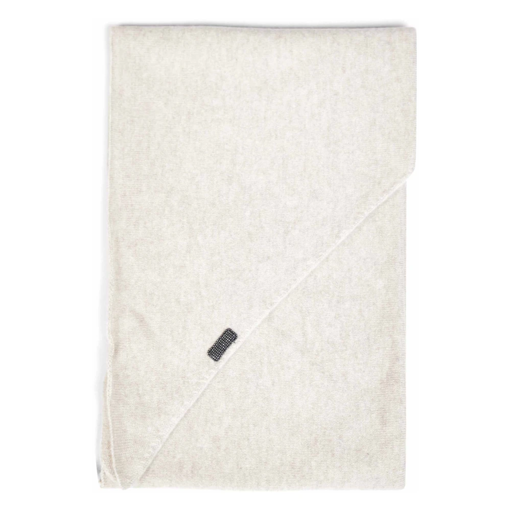 Brunello Cucinelli Beige Winter Scarves, Female, One Size, Monili-Embroidered Triangular Scarf
