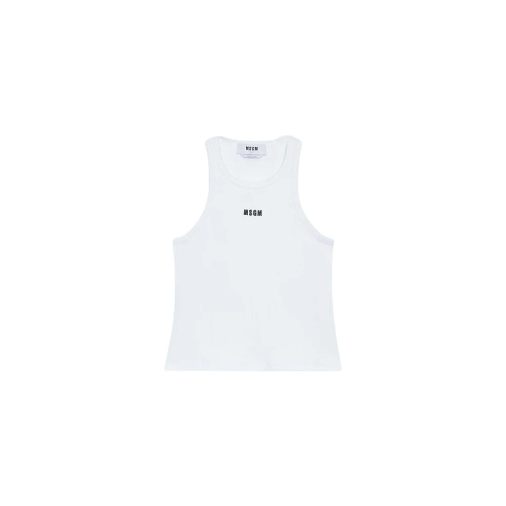 Msgm Women's White Ribbed Cotton Tank Top - Sleeveless Tops - M - Tops