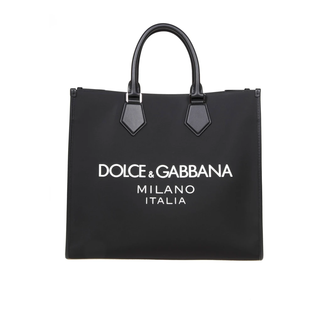 Dolce & Gabbana Zwarte Stoffen Shoppingtas met Rubberen Logo Black Heren