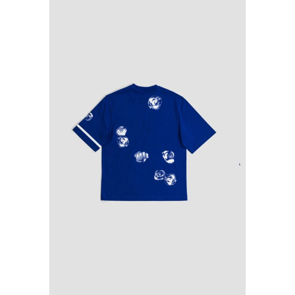 Burberry Blauw katoenen T-shirt met witte rozenprint Blue Heren