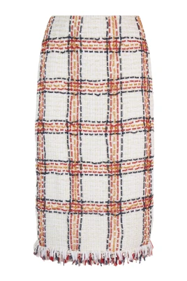 Beige Tweed Fringe Pennkjol