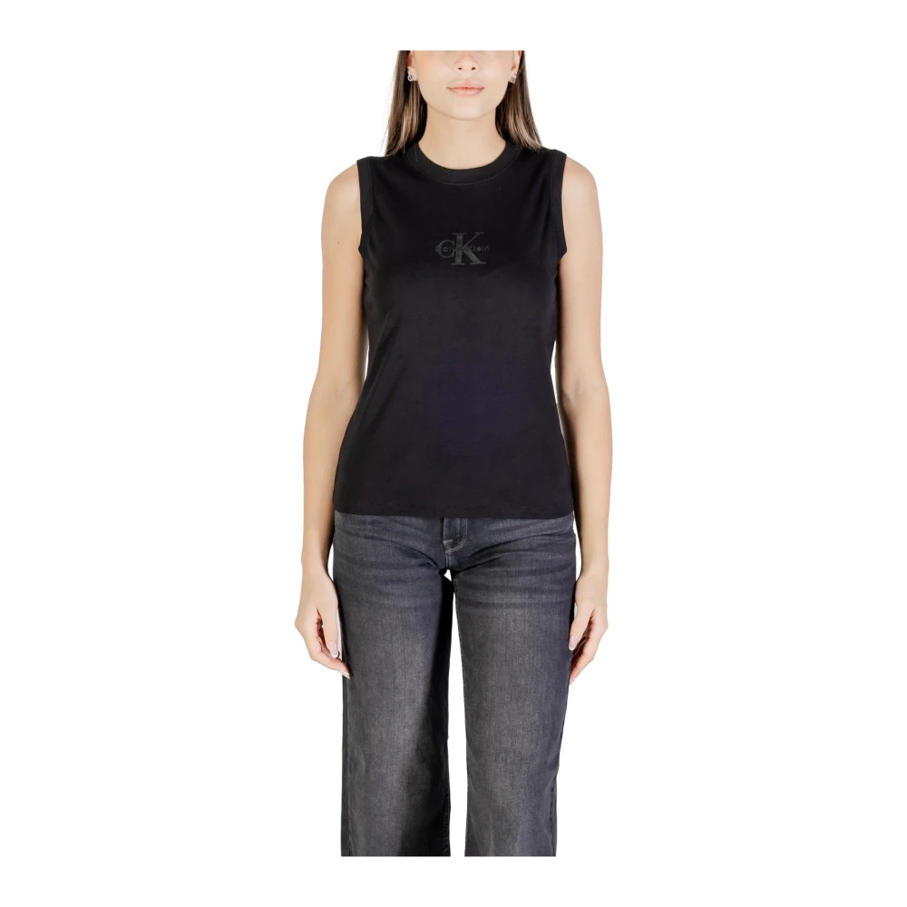 Calvin Klein Jeans Women's Black Sleeveless Tops, M, Printed Tank Top
