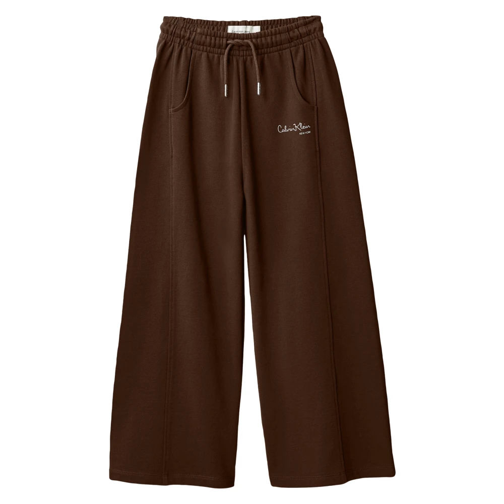Calvin Klein Girls Brown Signature Wide Leg Joggers - Sweatpants - 10 Y - Kids