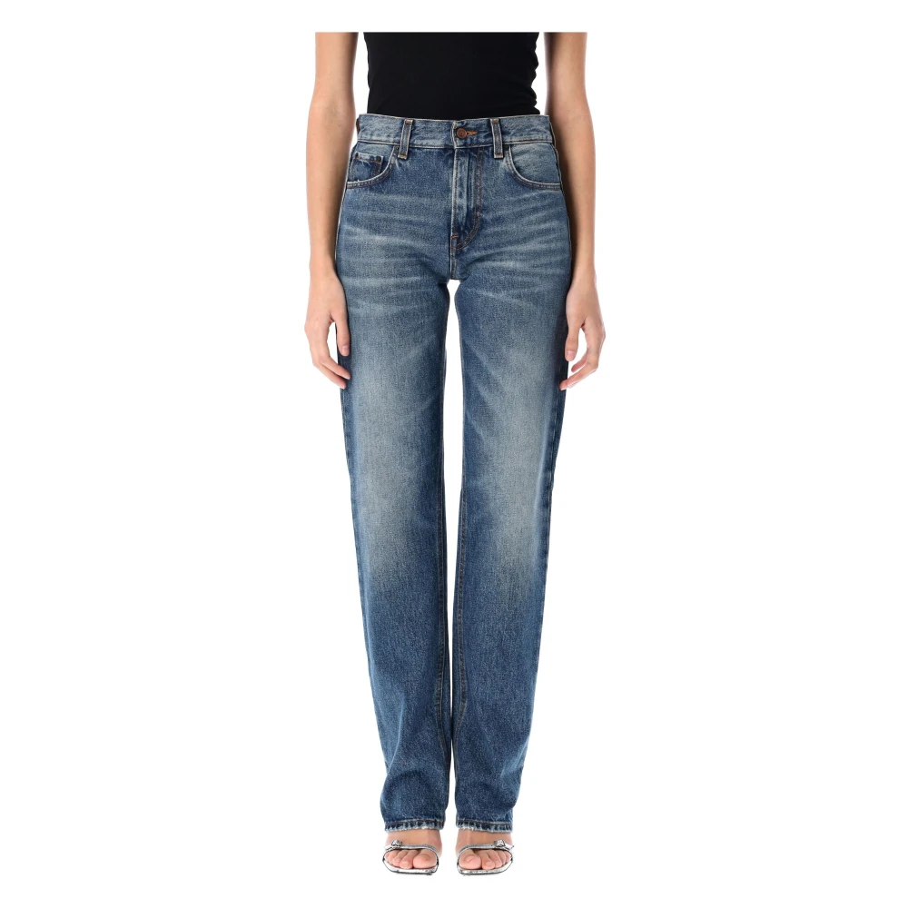 Haikure Mid Blue Denim Straight Leg Jeans Blue Dames