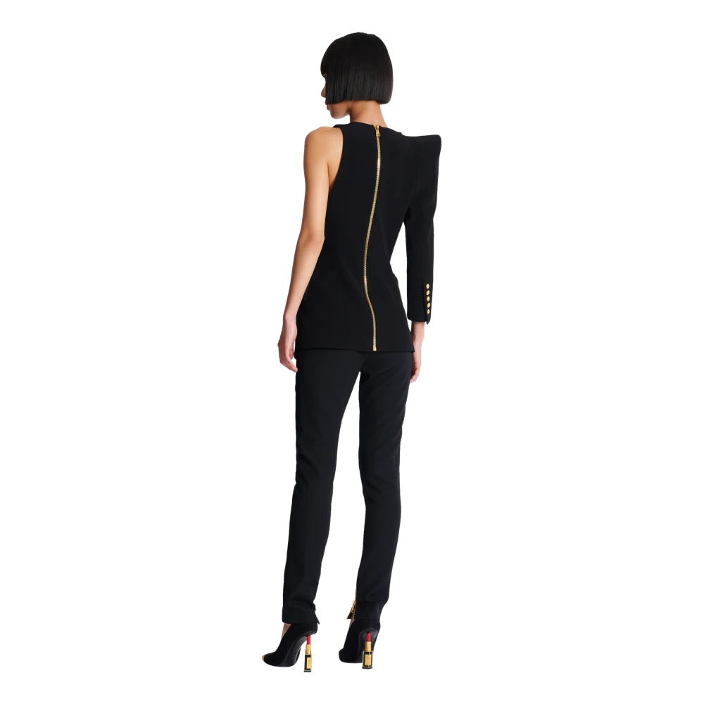 Balmain Asymmetrische jurk met gestructureerde schouder Black Dames