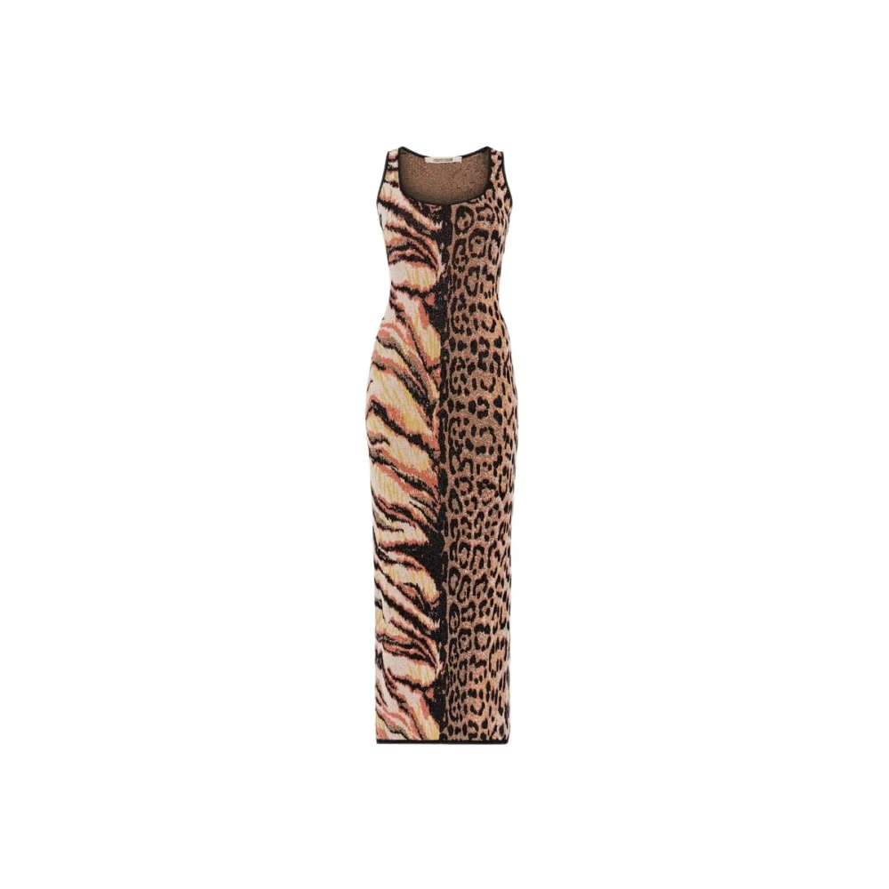 Roberto Cavalli Animal Jacquard Midi Jurk Bodycon Fit Multicolor Dames