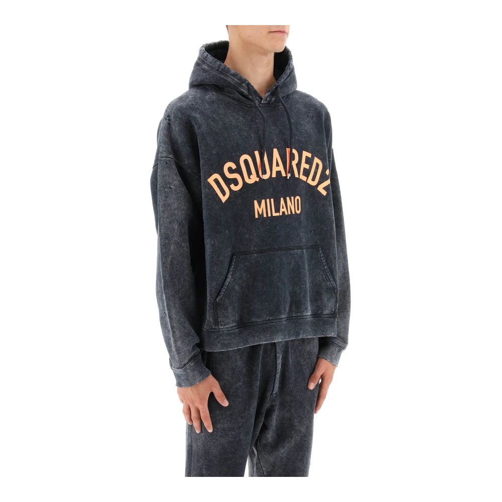 Dsquared2 Oversized Sweatshirt med Neon Logo och Huva Gray, Herr